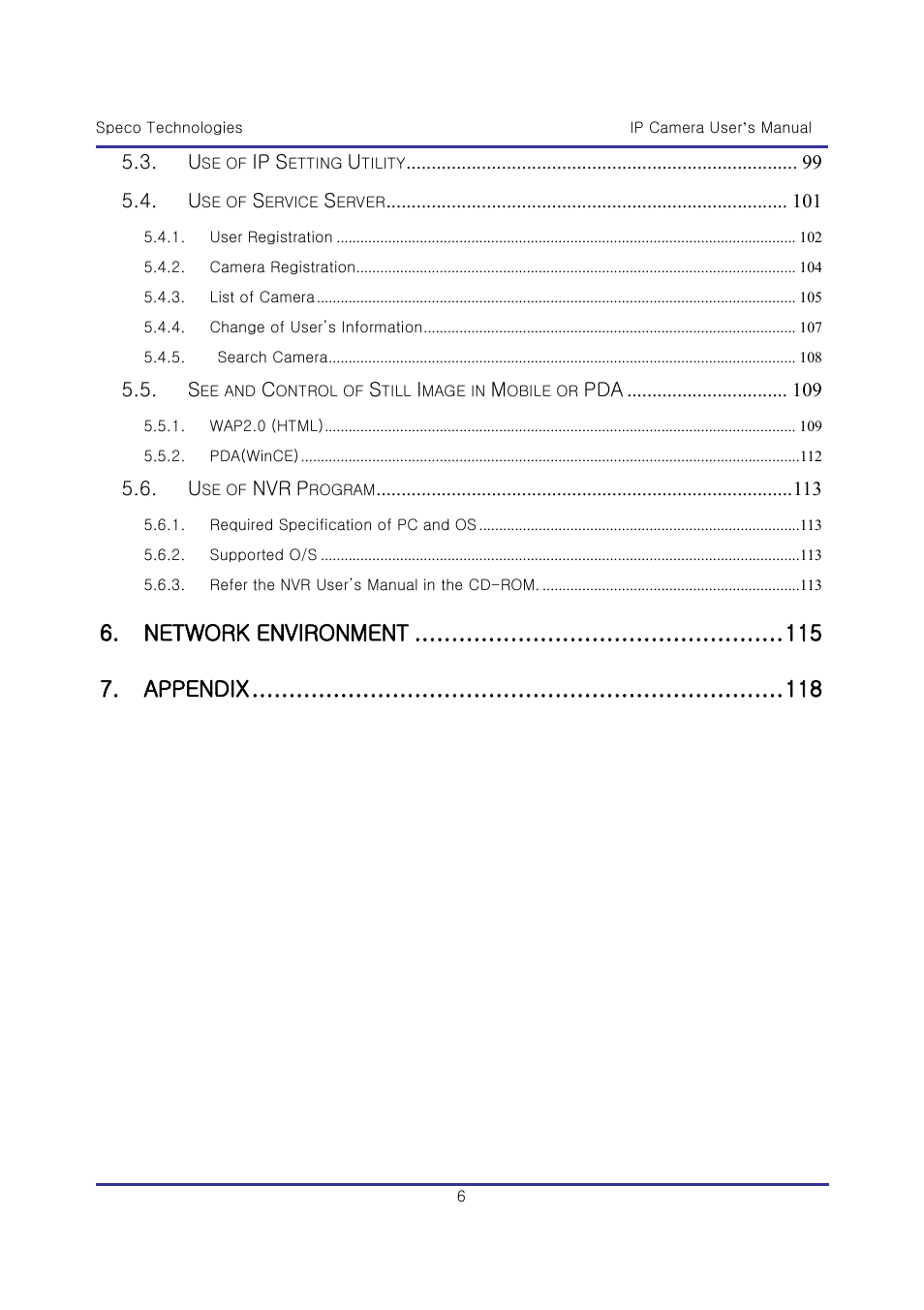 Network environment 7. appendix | Speco Technologies & IP-WDRB1 User Manual | Page 6 / 126