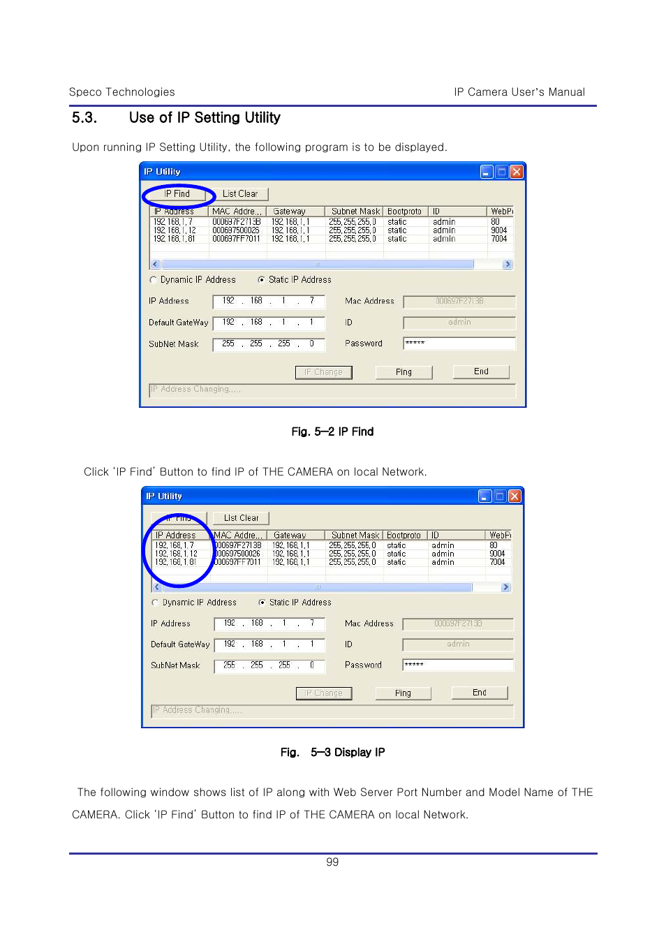 Use of ip setting utility | Speco Technologies & IP-WDRB1 User Manual | Page 99 / 126