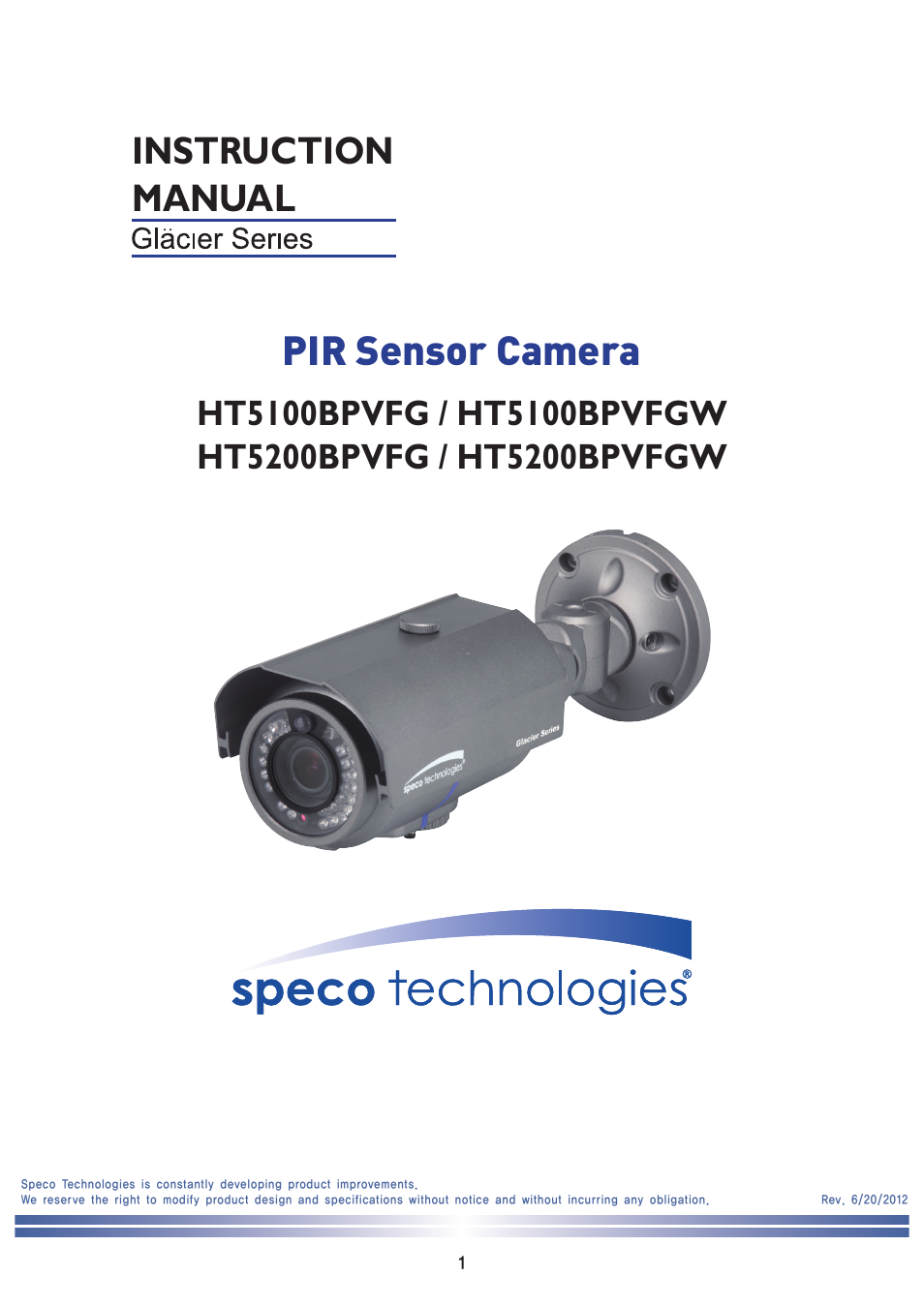 Speco Technologies PIR Sensor Camera HT5100BPVFG User Manual | 32 pages