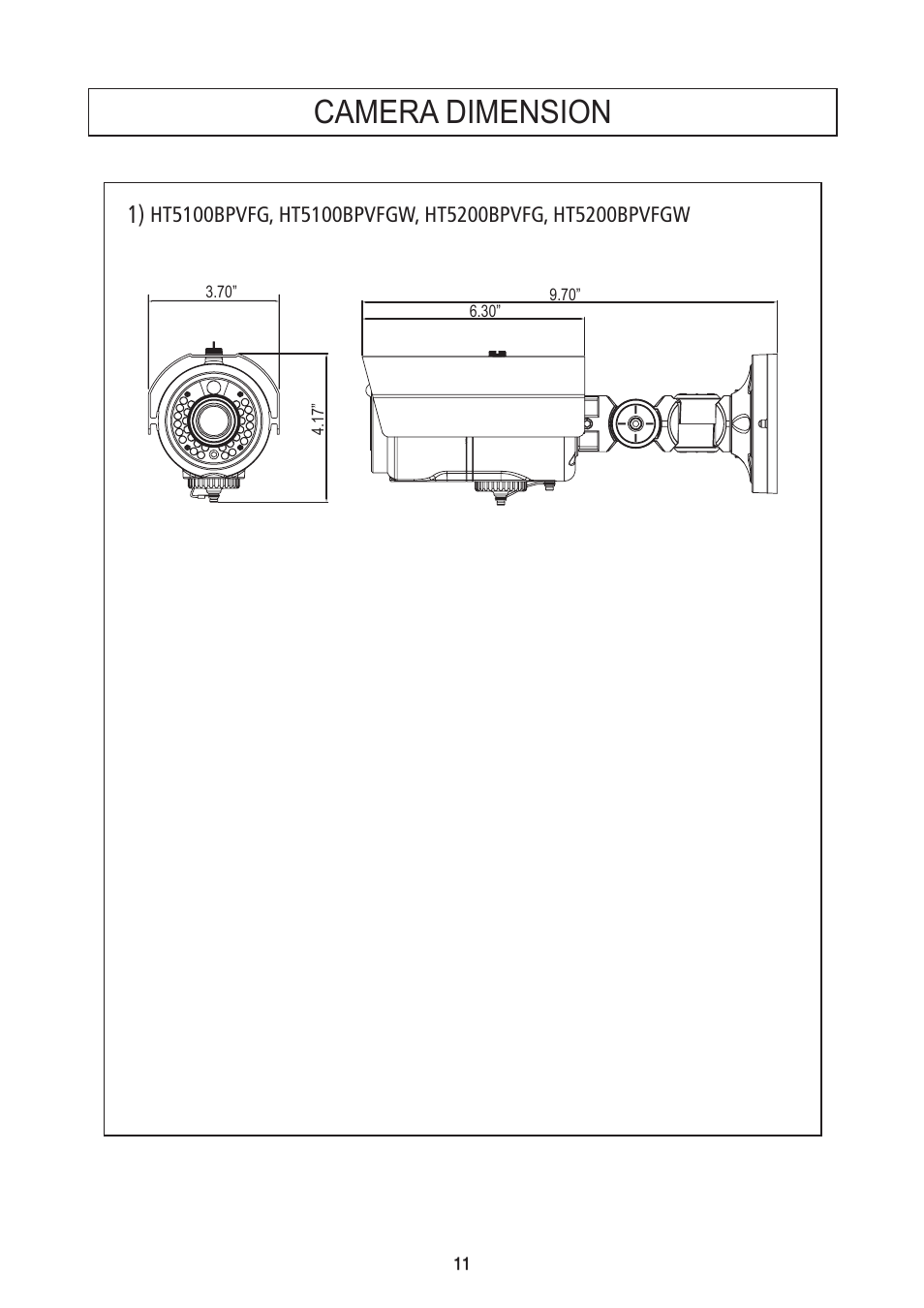 Camera dimension | Speco Technologies PIR Sensor Camera HT5100BPVFG User Manual | Page 12 / 32