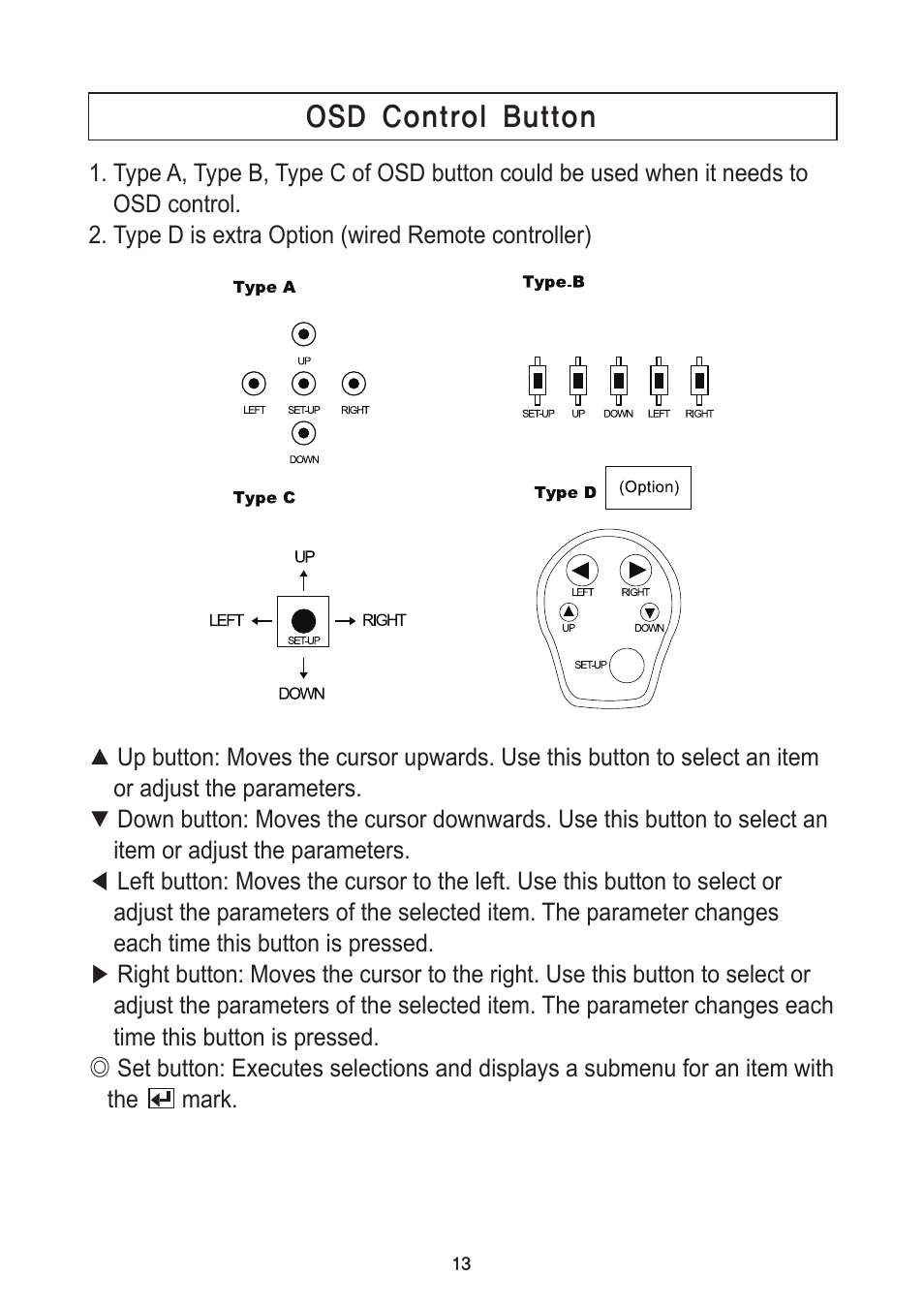 Osd control button | Speco Technologies PIR Sensor Camera HT5100BPVFG User Manual | Page 14 / 32