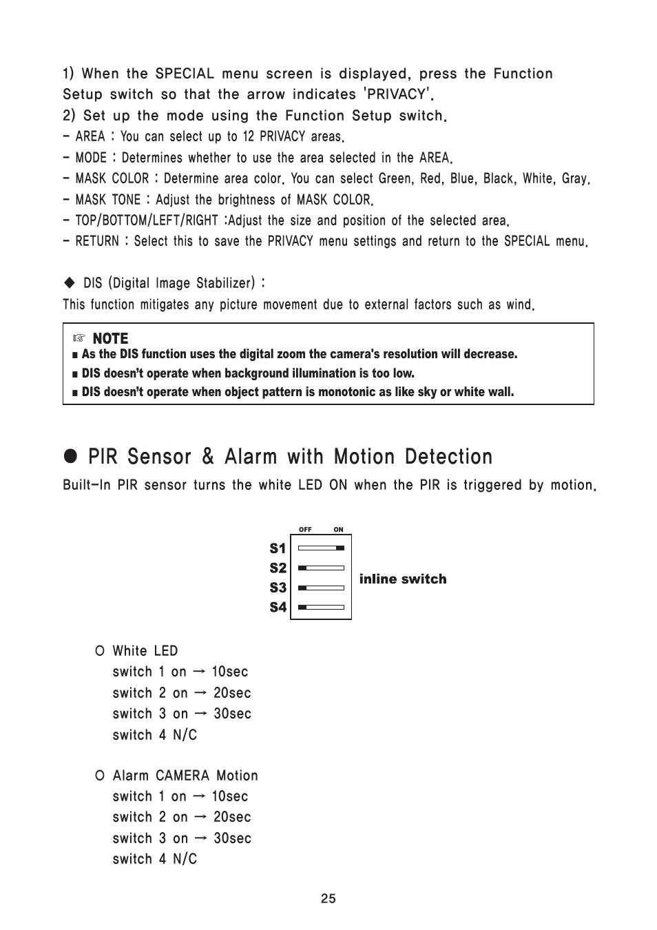 Pir sensor & alarm with motion detection | Speco Technologies PIR Sensor Camera HT5100BPVFG User Manual | Page 26 / 32