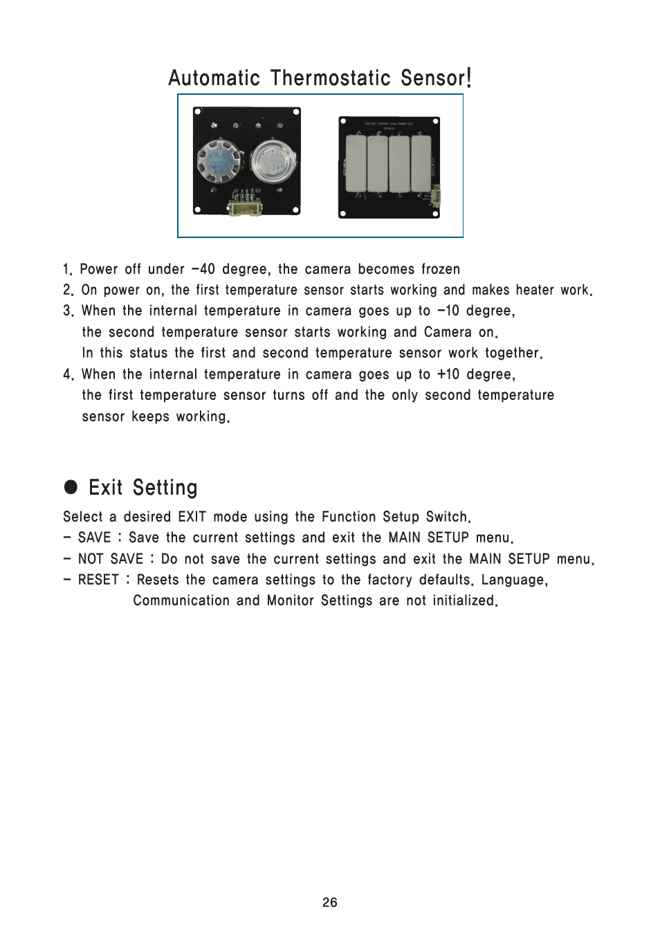 Exit setting, Automatic thermostatic sensor | Speco Technologies PIR Sensor Camera HT5100BPVFG User Manual | Page 27 / 32