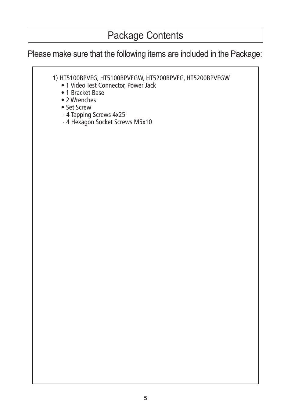 Package contents | Speco Technologies PIR Sensor Camera HT5100BPVFG User Manual | Page 6 / 32