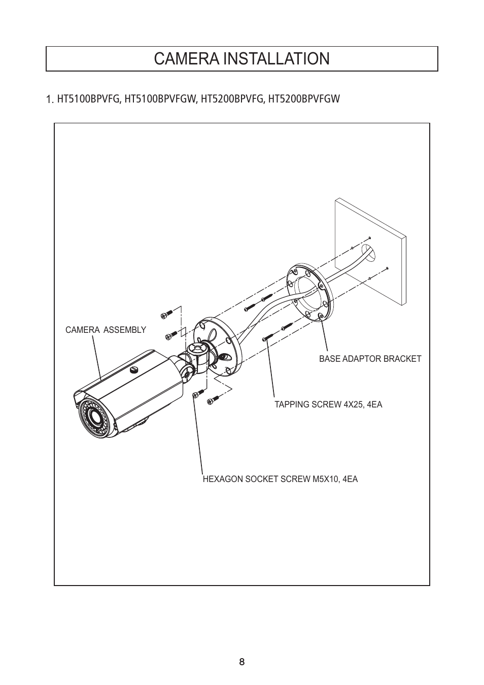 Camera installation | Speco Technologies PIR Sensor Camera HT5100BPVFG User Manual | Page 9 / 32