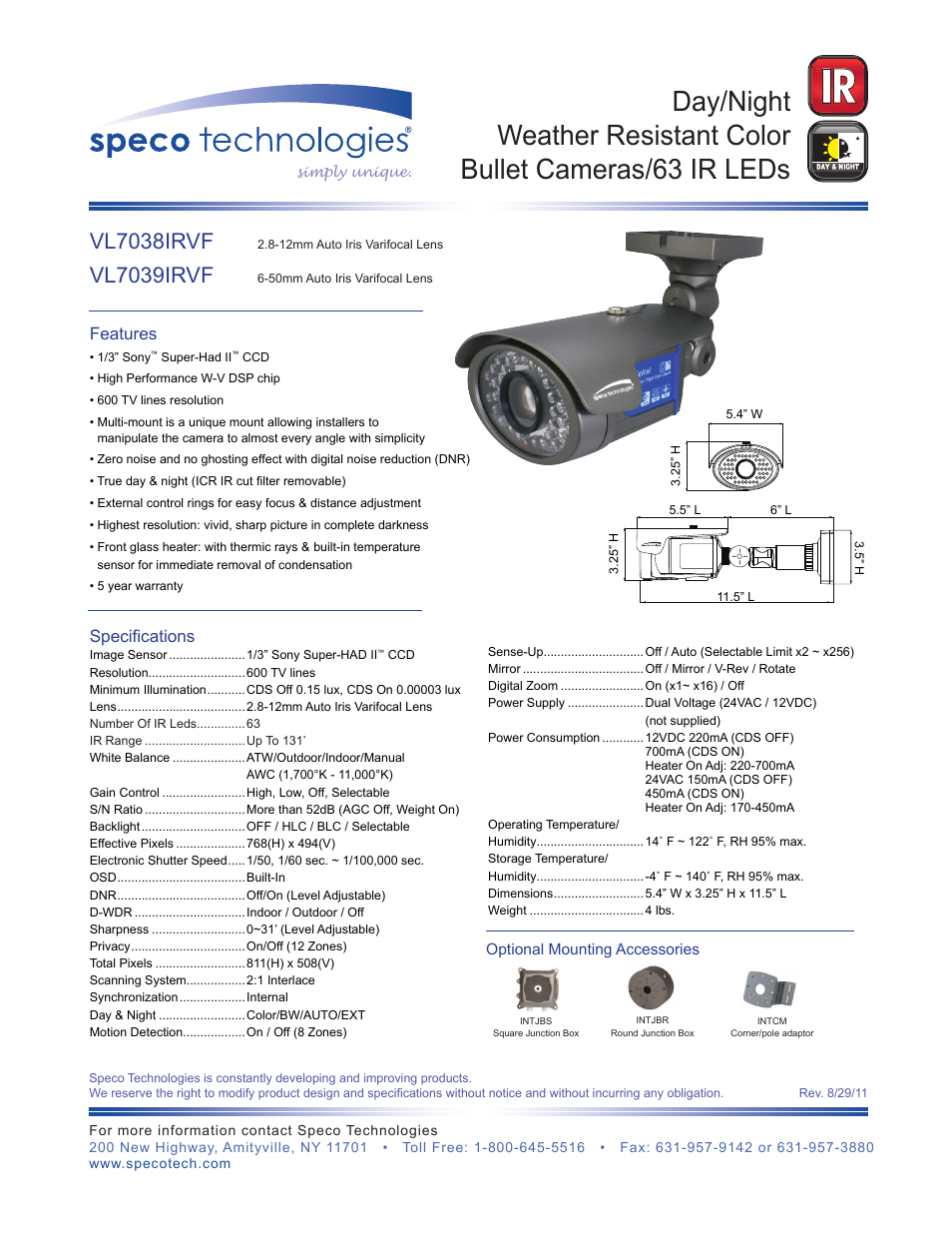 Speco Technologies VL7038IRVF User Manual | 1 page