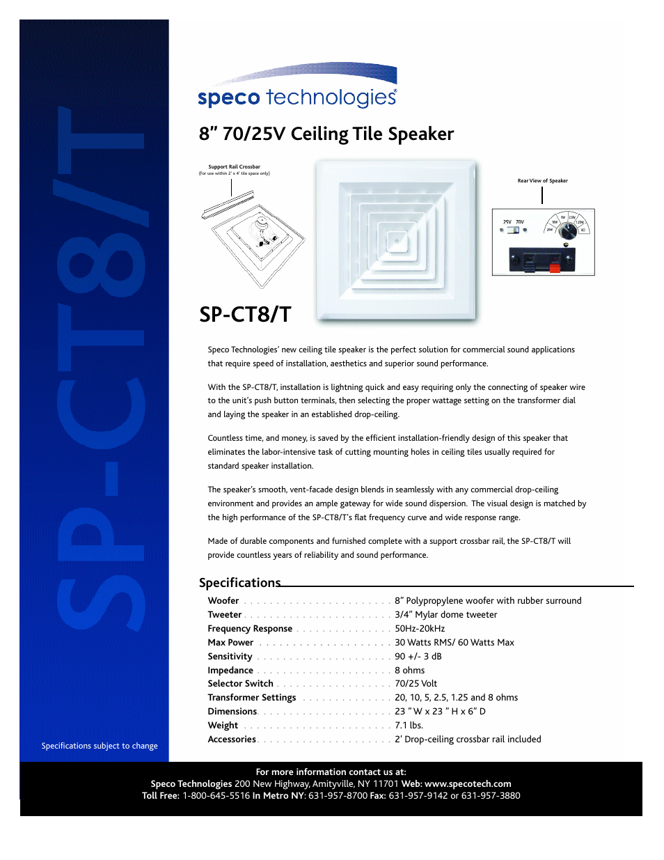 Speco Technologies SP-CT8/T User Manual | 1 page