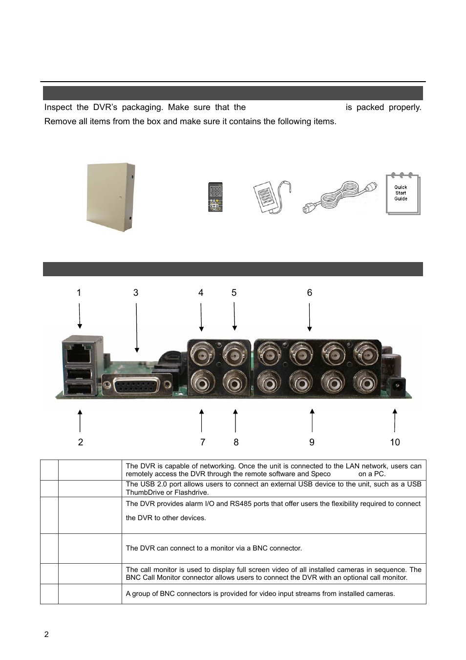 Dvr4wm/8wm/16wm, Setup guide, Package content | Internal connections | Speco Technologies 8WM User Manual | Page 2 / 12