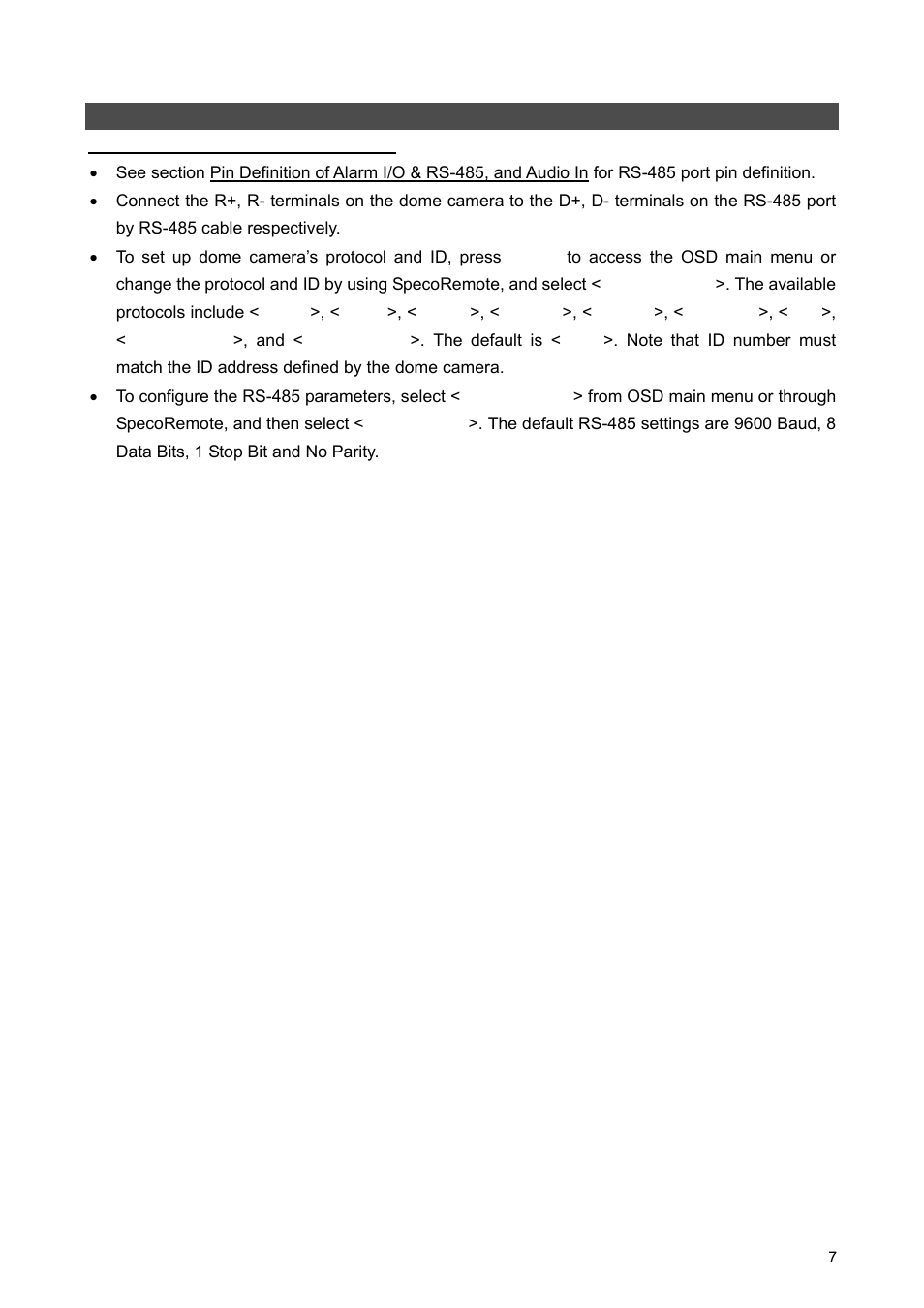 Dome camera control | Speco Technologies 8WM User Manual | Page 7 / 12