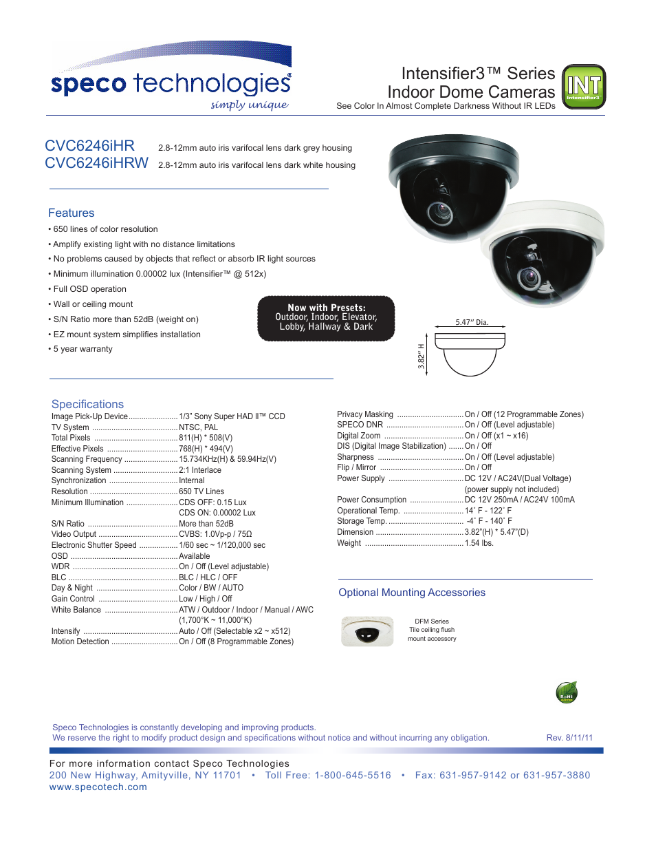 Speco Technologies INTENSIFIER3 CVC6246IHRW User Manual | 1 page