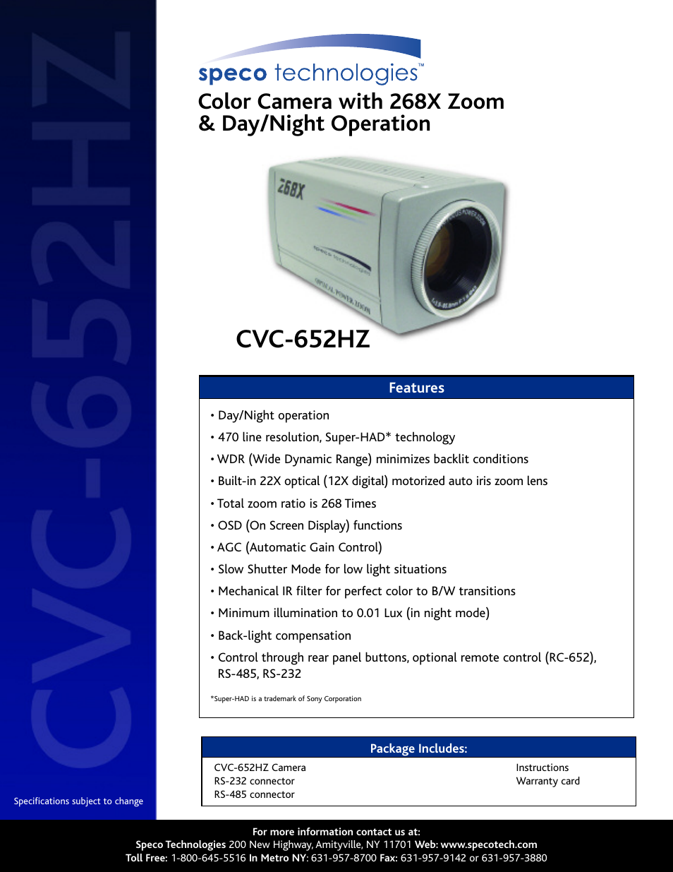 Speco Technologies CVC-652HZ User Manual | 2 pages