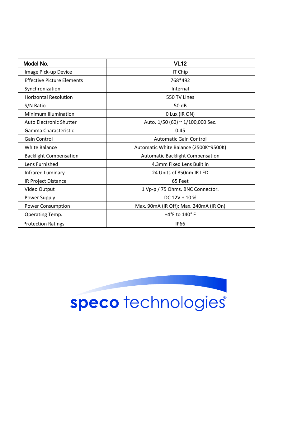 Speco Technologies Day-Night All in one color camera 550TVL User Manual | Page 2 / 2