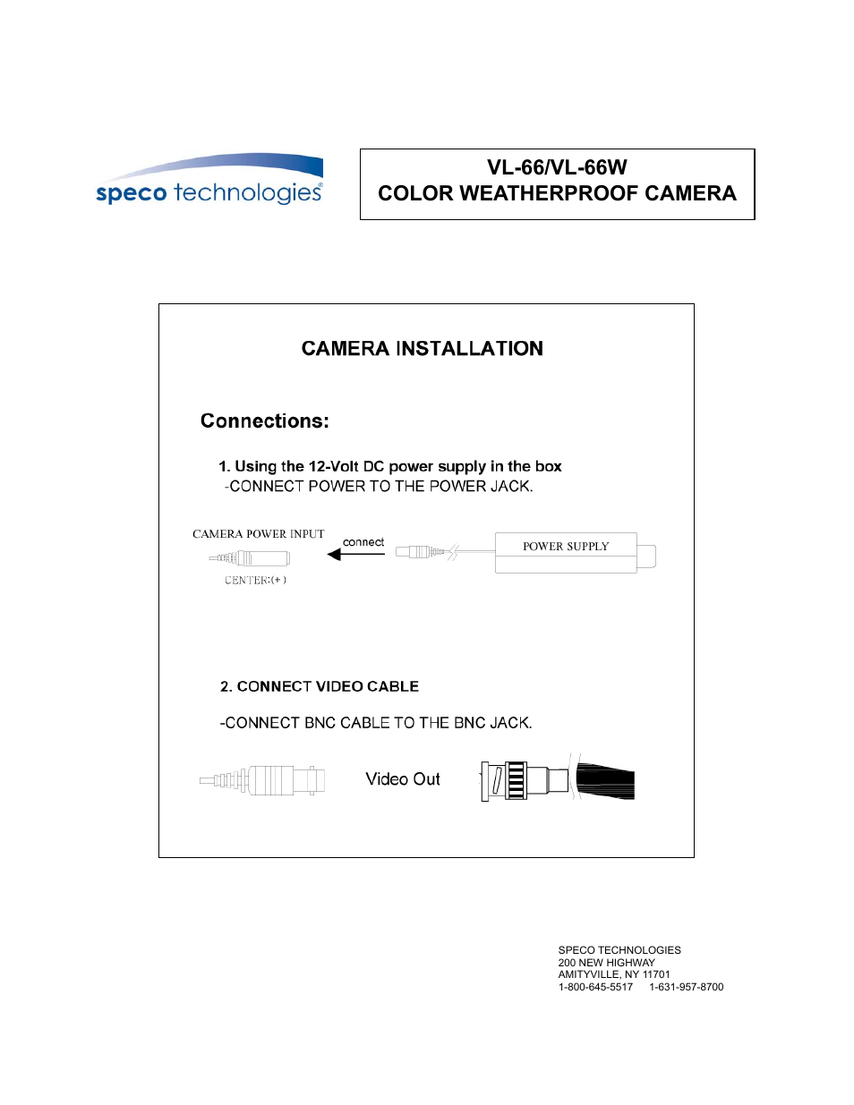 Vl-66/vl-66w color weatherproof camera | Speco Technologies VL-66W User Manual | Page 2 / 2