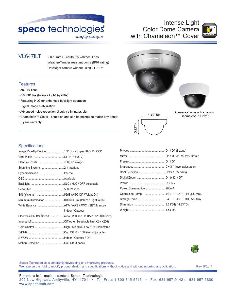 Speco Technologies INTENSE LIGHT VL647ILT User Manual | 1 page