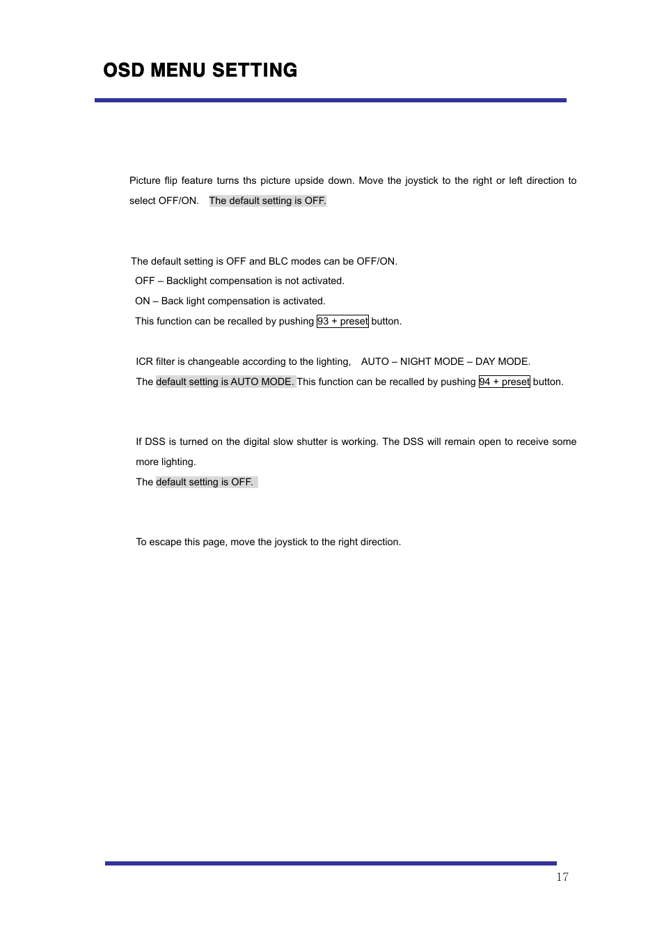 Osd menu setting, C-10 | Speco Technologies 10X Pan-Tilt Speed Dome Camera HITSD10X User Manual | Page 17 / 32