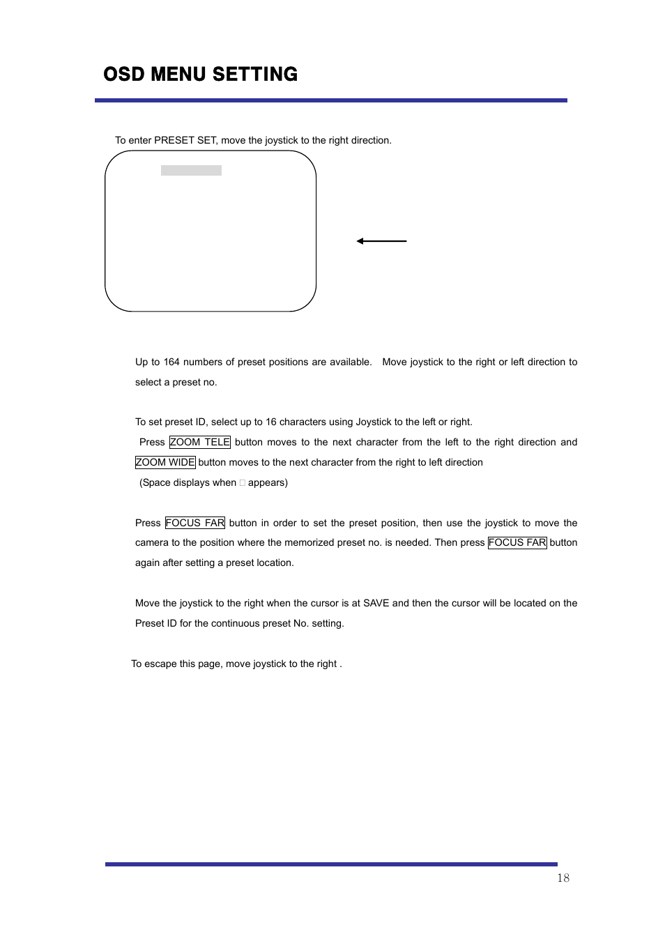 Osd menu setting, D. preset set | Speco Technologies 10X Pan-Tilt Speed Dome Camera HITSD10X User Manual | Page 18 / 32