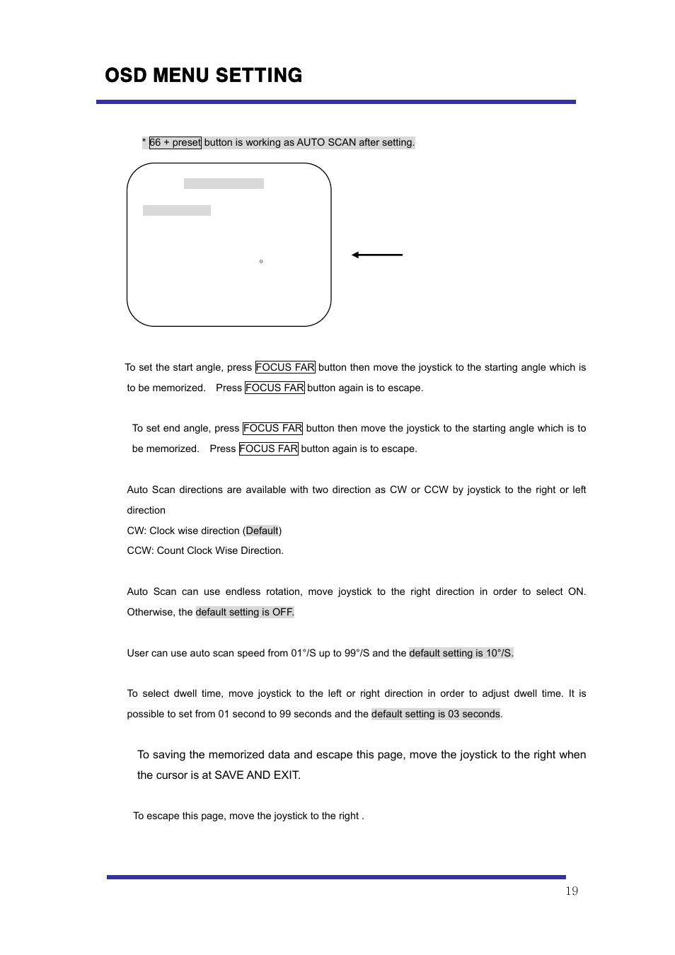 Osd menu setting, E. auto scan set | Speco Technologies 10X Pan-Tilt Speed Dome Camera HITSD10X User Manual | Page 19 / 32