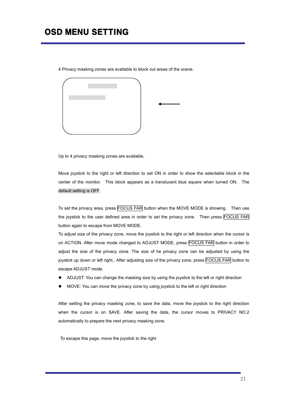 Osd menu setting, G. privacy set | Speco Technologies 10X Pan-Tilt Speed Dome Camera HITSD10X User Manual | Page 21 / 32