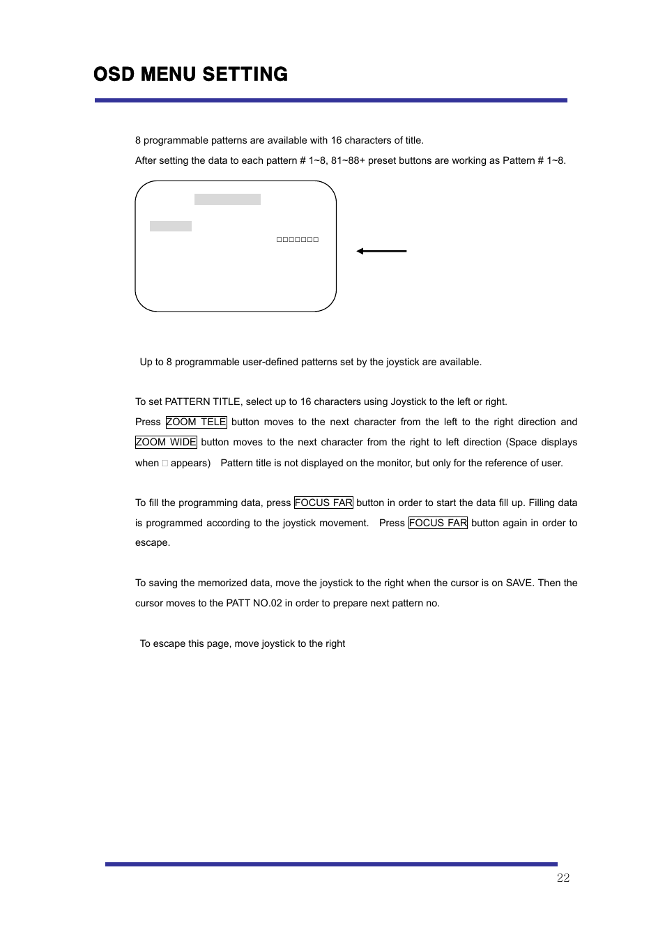 Osd menu setting, H. pattern set | Speco Technologies 10X Pan-Tilt Speed Dome Camera HITSD10X User Manual | Page 22 / 32