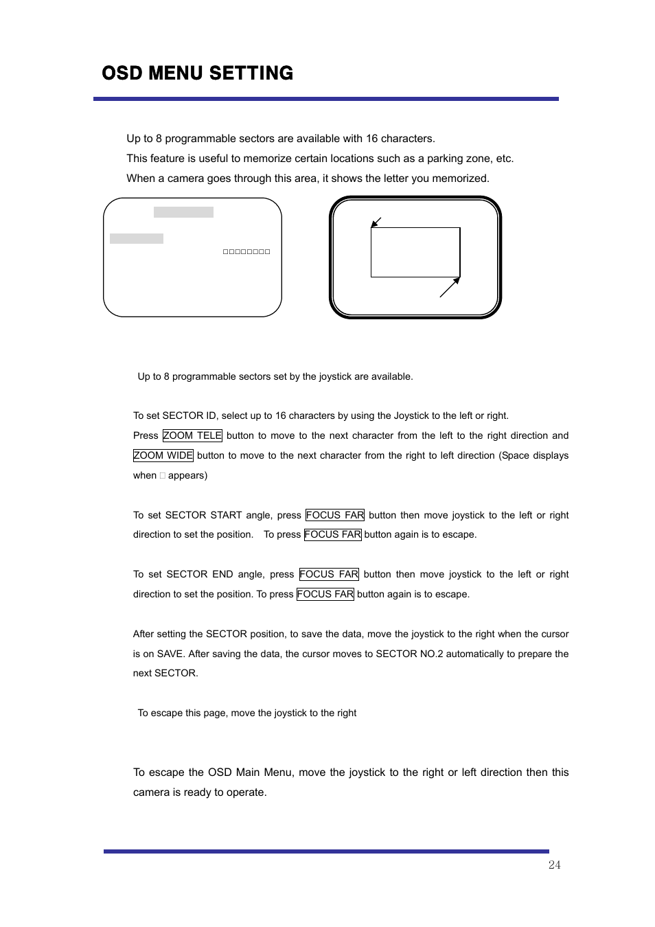 Osd menu setting, J. sector set, K. exit | Speco Technologies 10X Pan-Tilt Speed Dome Camera HITSD10X User Manual | Page 24 / 32