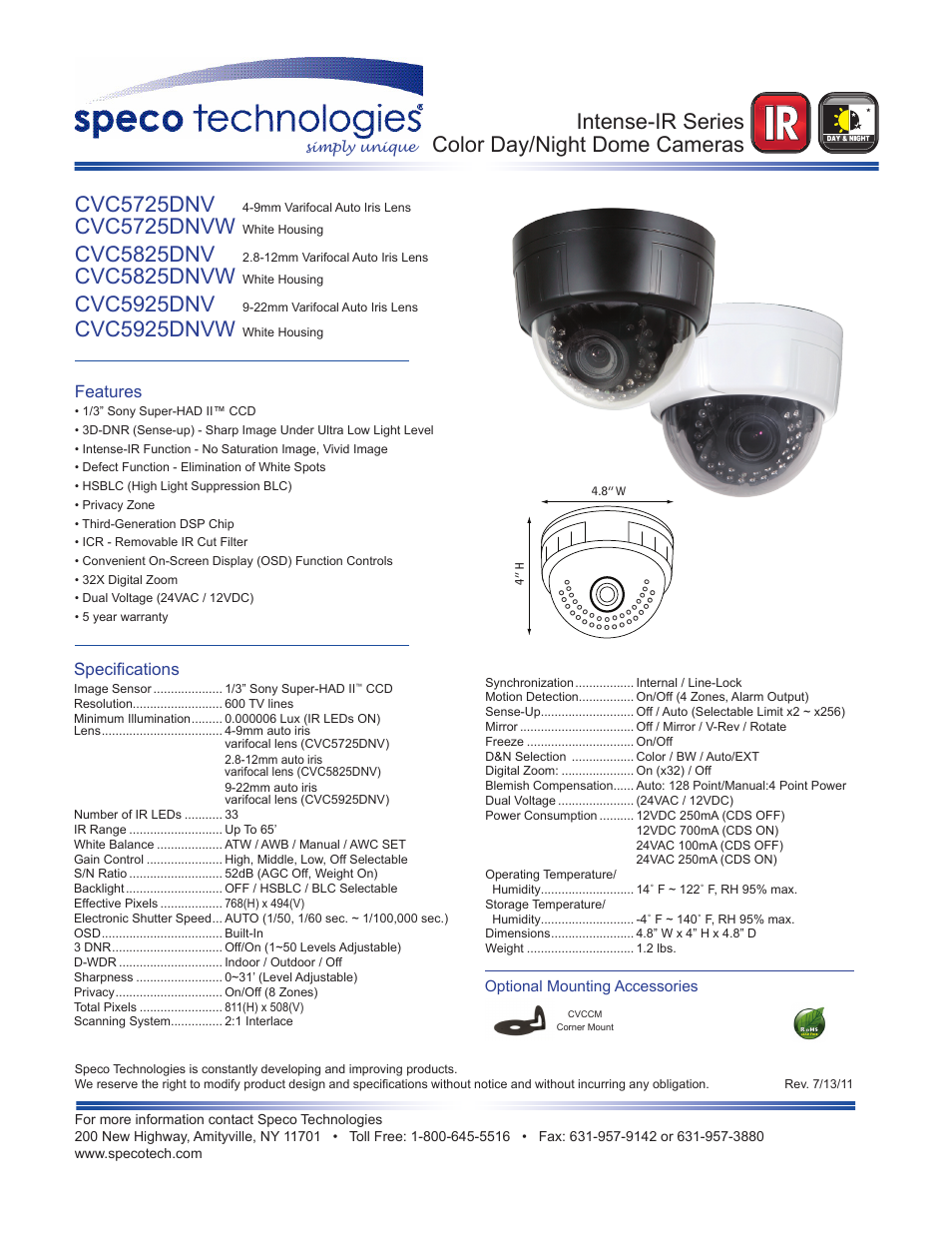 Speco Technologies CVC5825DNVW User Manual | 1 page