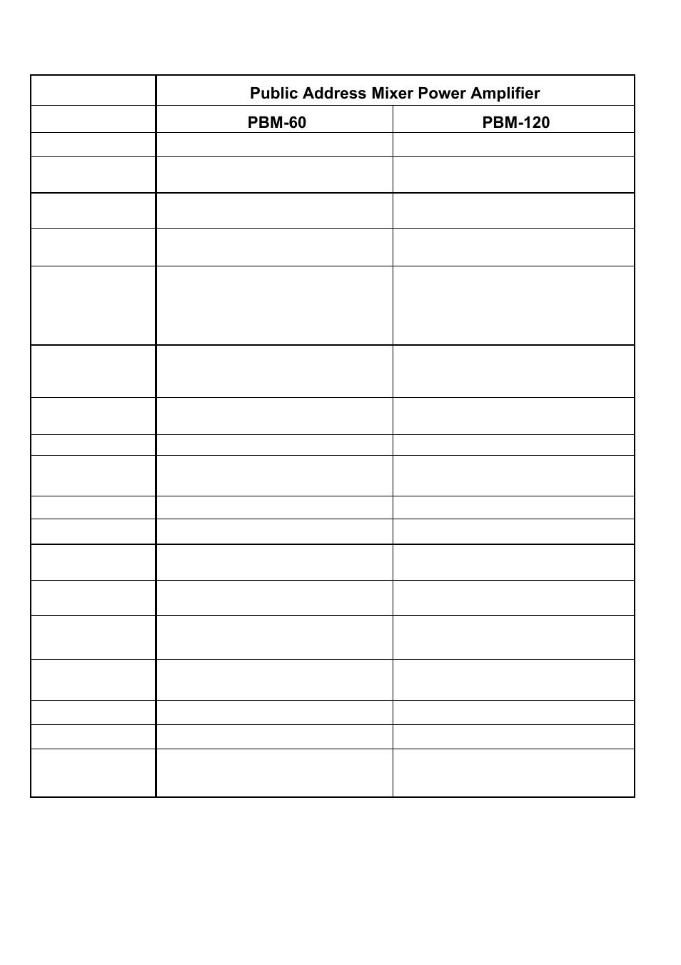 Specifications, Public address mixer power amplifier | Speco Technologies PBM-60 User Manual | Page 9 / 12