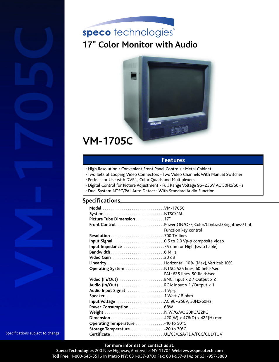 Speco Technologies VM-1705C User Manual | 1 page