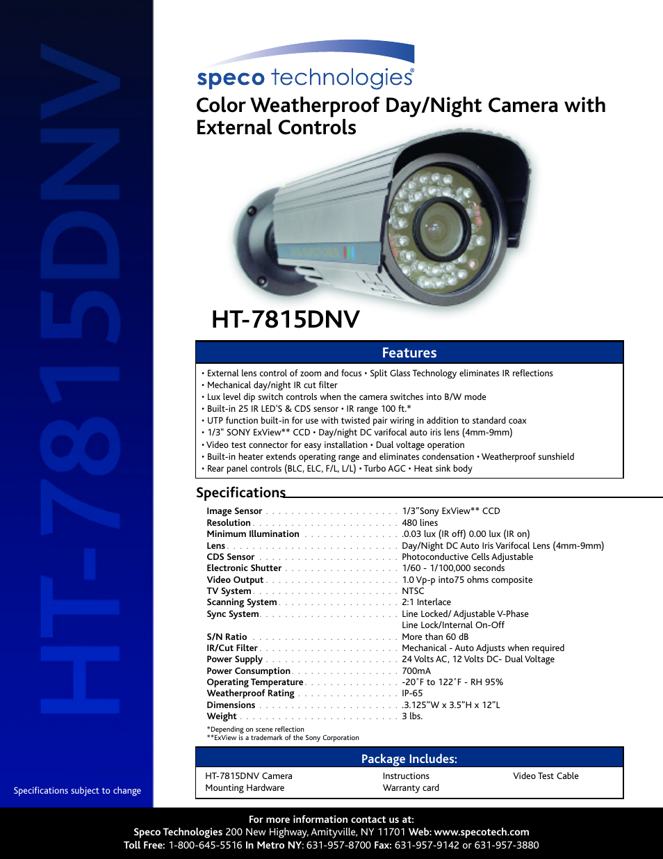 Speco Technologies HT-7815 User Manual | 2 pages