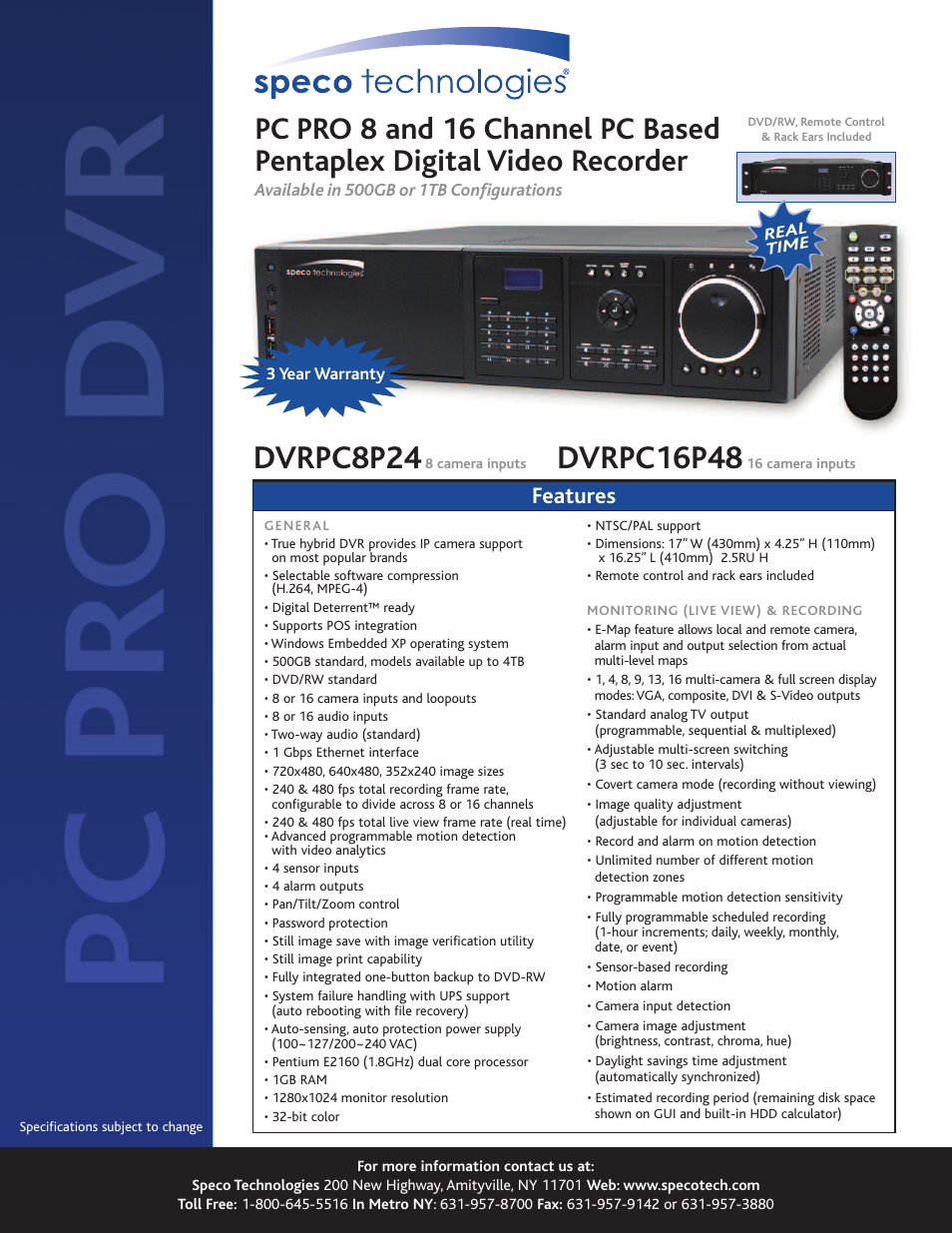 Speco Technologies DVRPC8P241TB User Manual | 2 pages