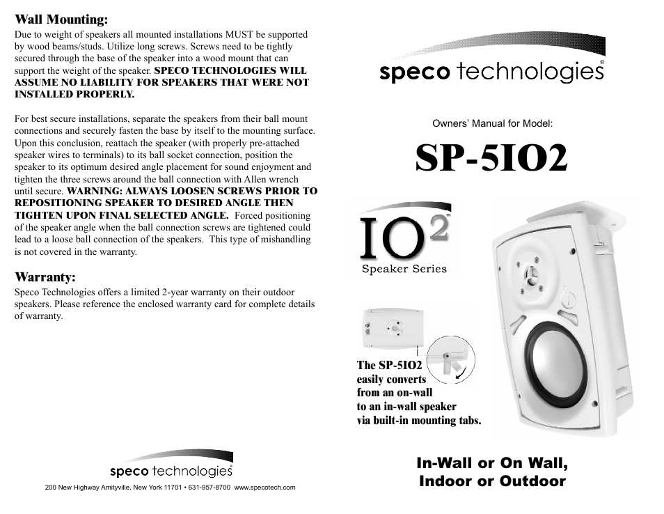 Speco Technologies SP-5IO2 User Manual | 2 pages