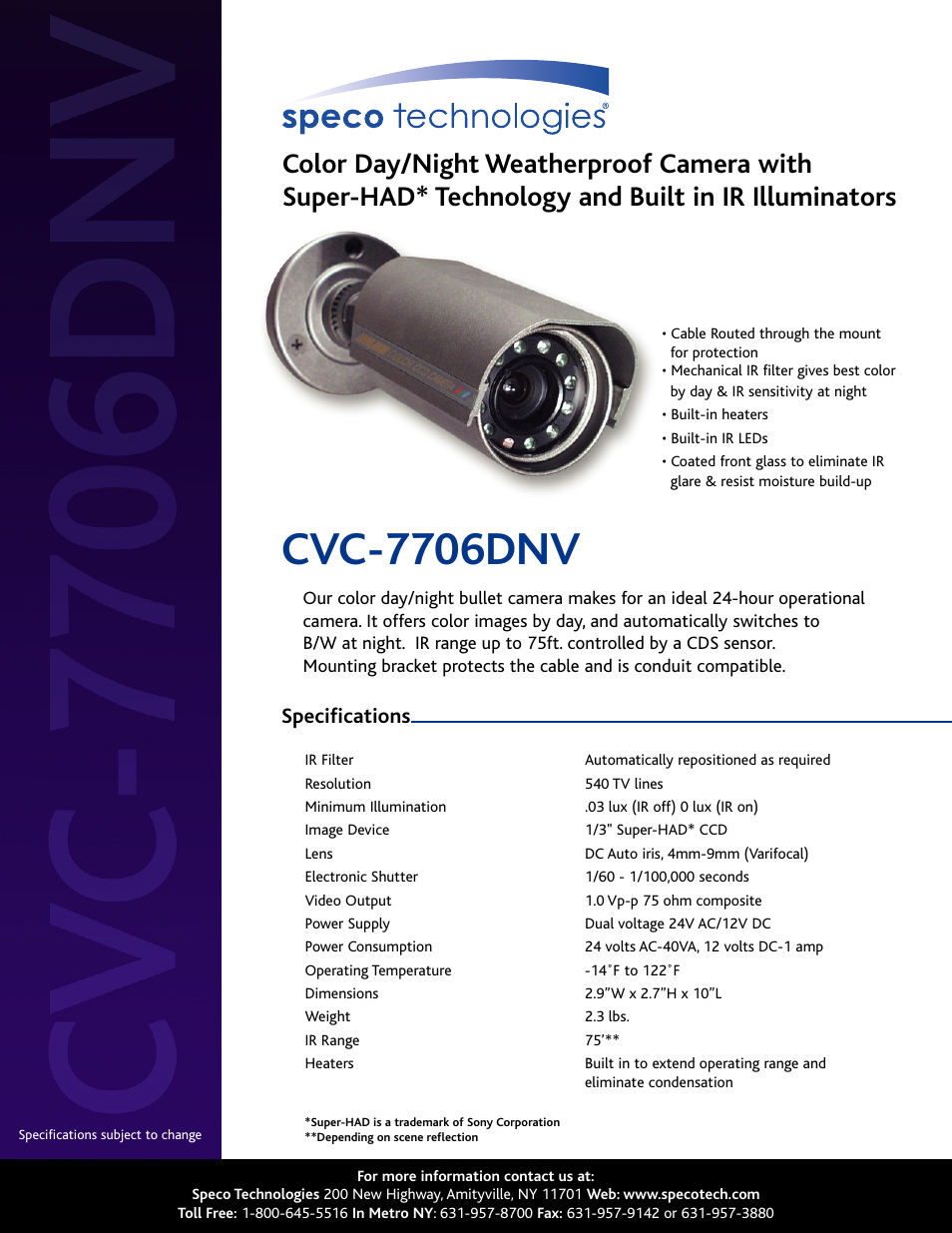 Speco Technologies CVC-7706DNV User Manual | 1 page