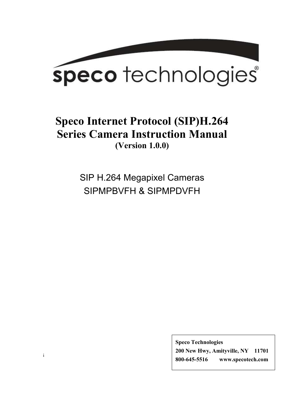 Speco Technologies SIPMPBVFH User Manual | 64 pages