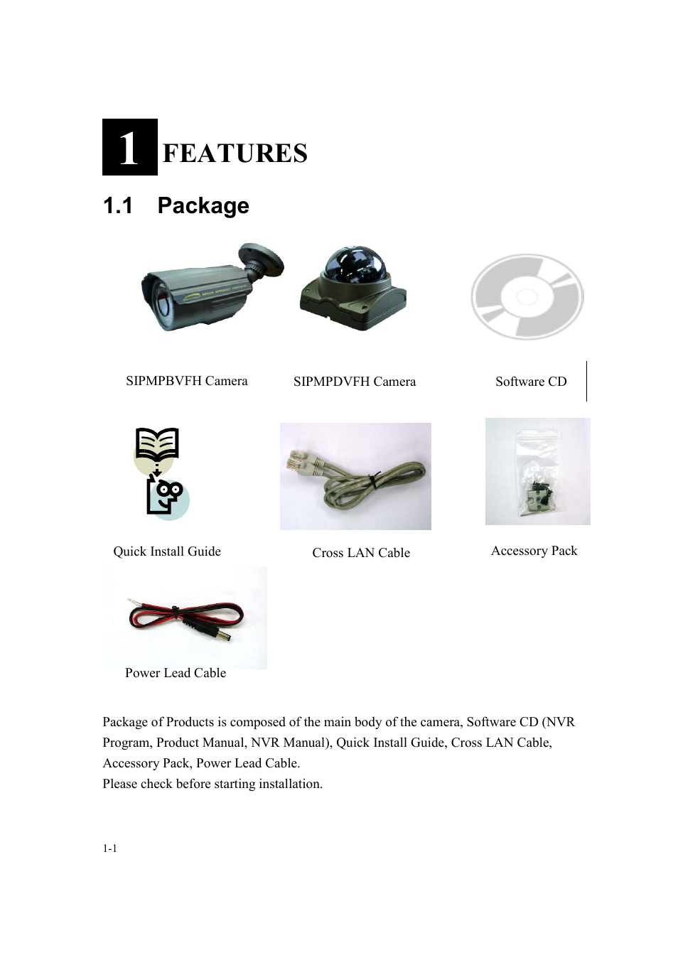 Features, 1 package | Speco Technologies SIPMPBVFH User Manual | Page 5 / 64