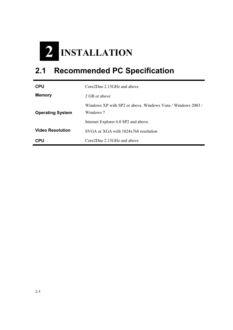 Installation, 1 recommended pc specification | Speco Technologies SIPMPBVFH User Manual | Page 9 / 64