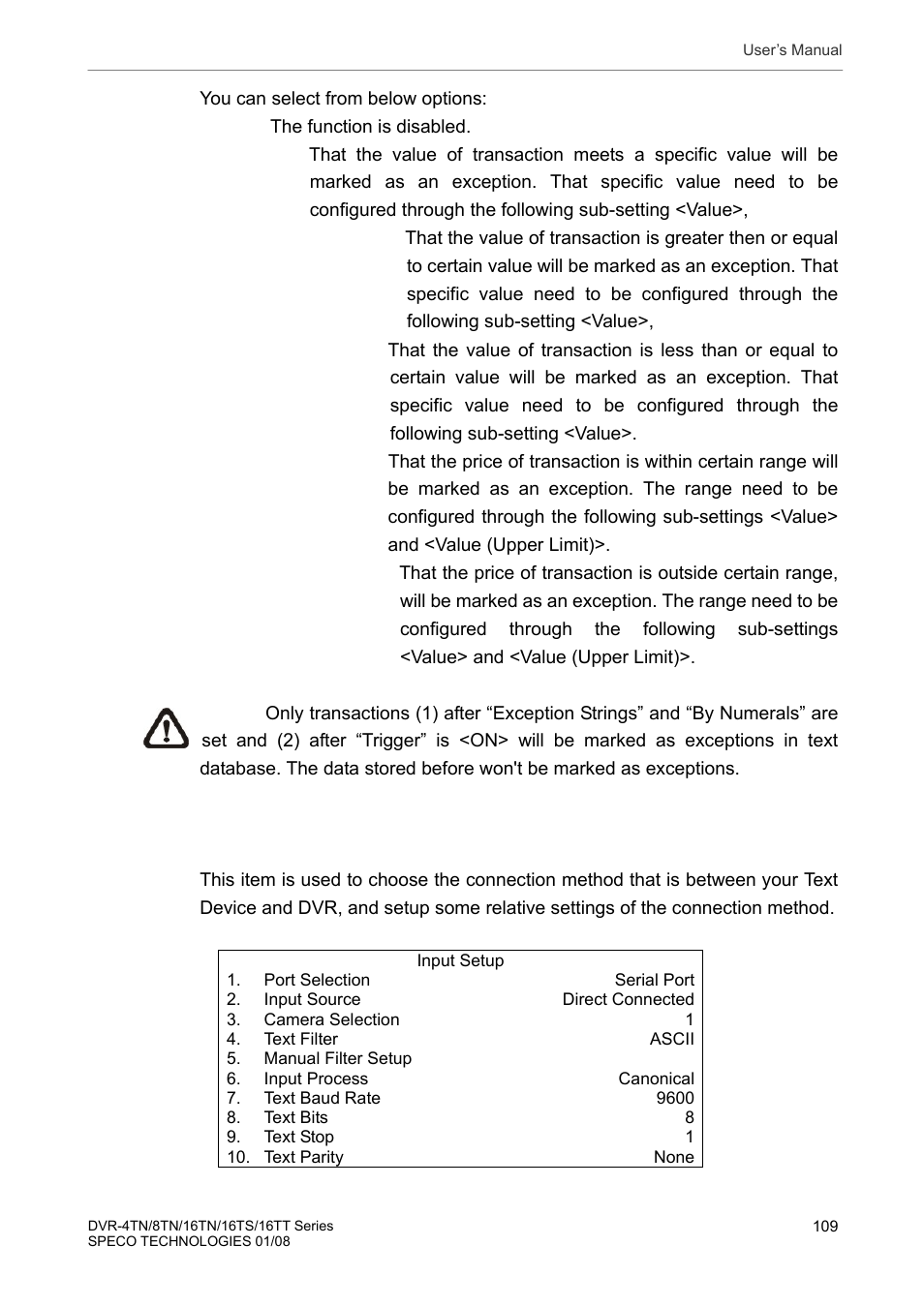 4 input setup | Speco Technologies DVR-16TS User Manual | Page 110 / 148