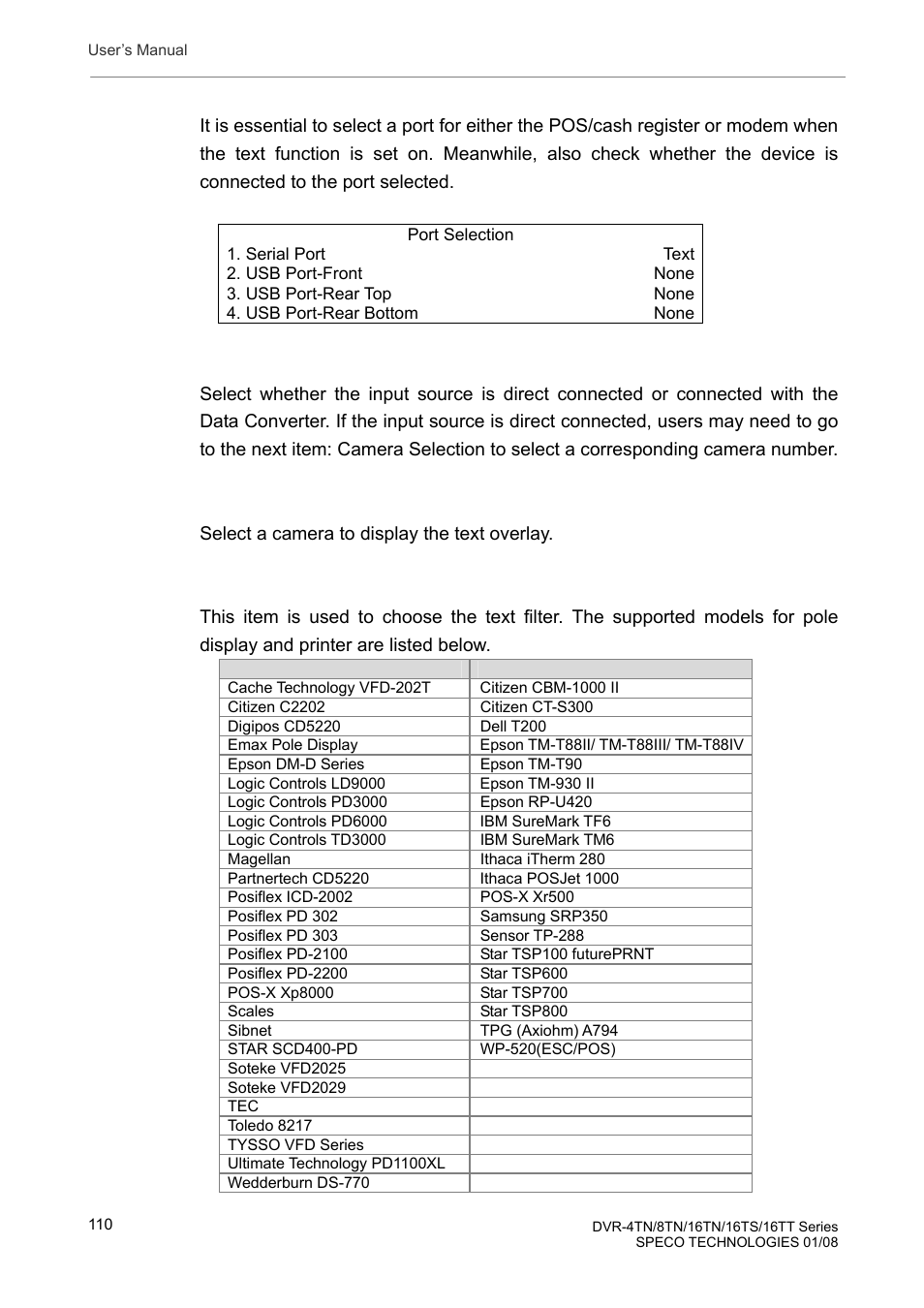 1 port selection, 2 input source, 3 camera selection | 4 text filter | Speco Technologies DVR-16TS User Manual | Page 111 / 148