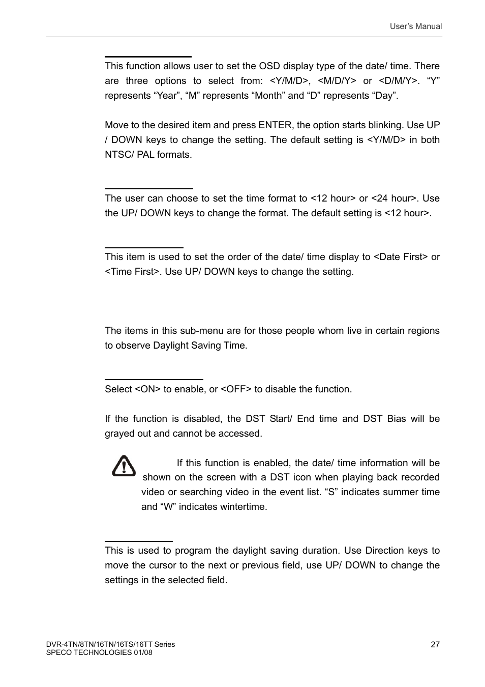 2 daylight saving time setup | Speco Technologies DVR-16TS User Manual | Page 28 / 148