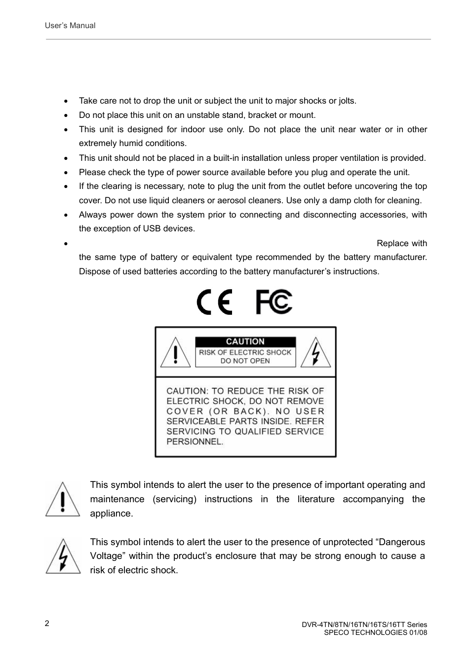Caution and preventive tips | Speco Technologies DVR-16TS User Manual | Page 3 / 148