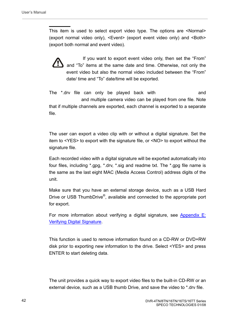 2 quick video export through front panel | Speco Technologies DVR-16TS User Manual | Page 43 / 148