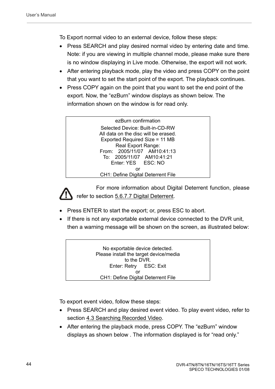 2 to export normal video, 3 to export event video | Speco Technologies DVR-16TS User Manual | Page 45 / 148