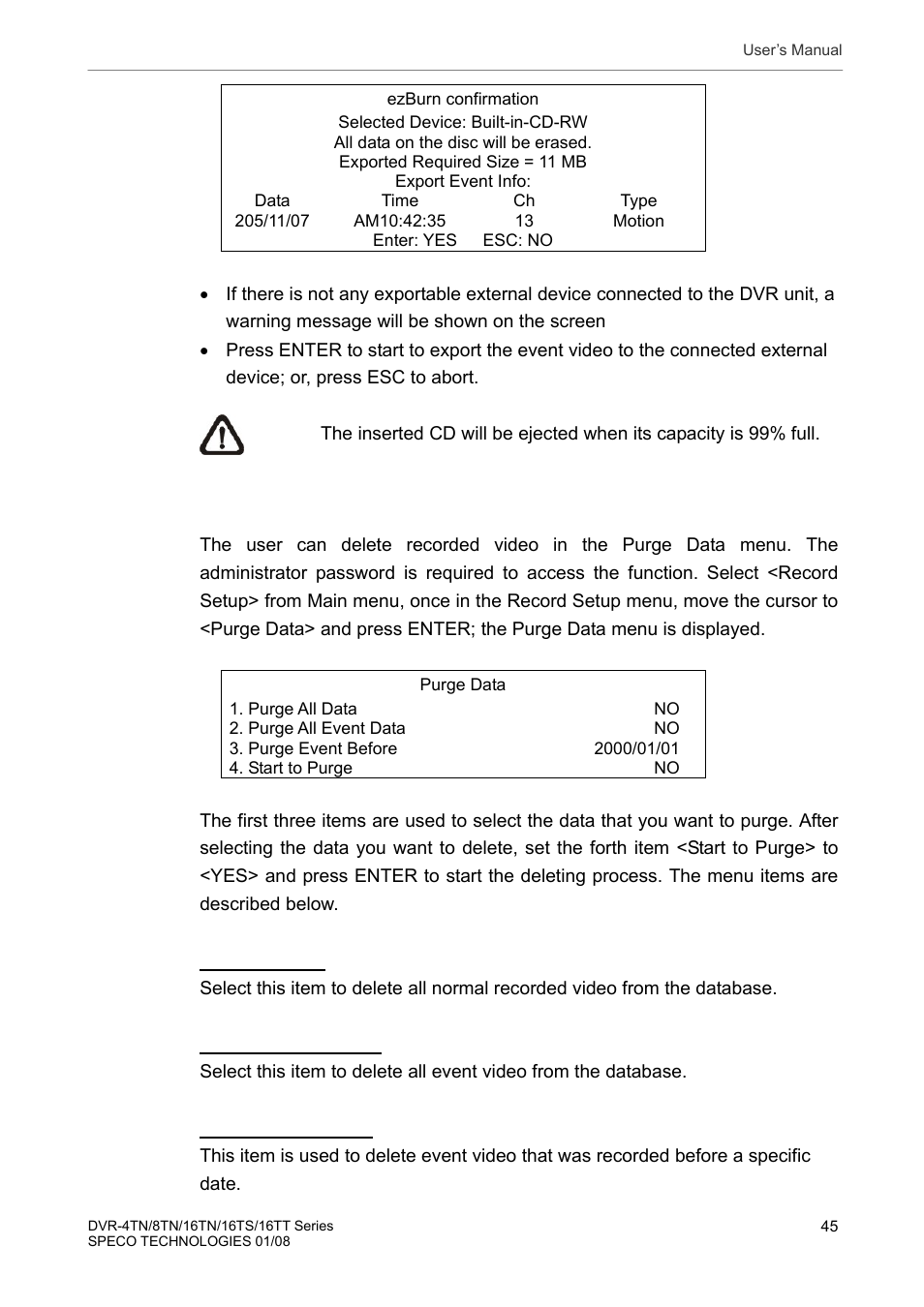 5 deleting recorded video | Speco Technologies DVR-16TS User Manual | Page 46 / 148
