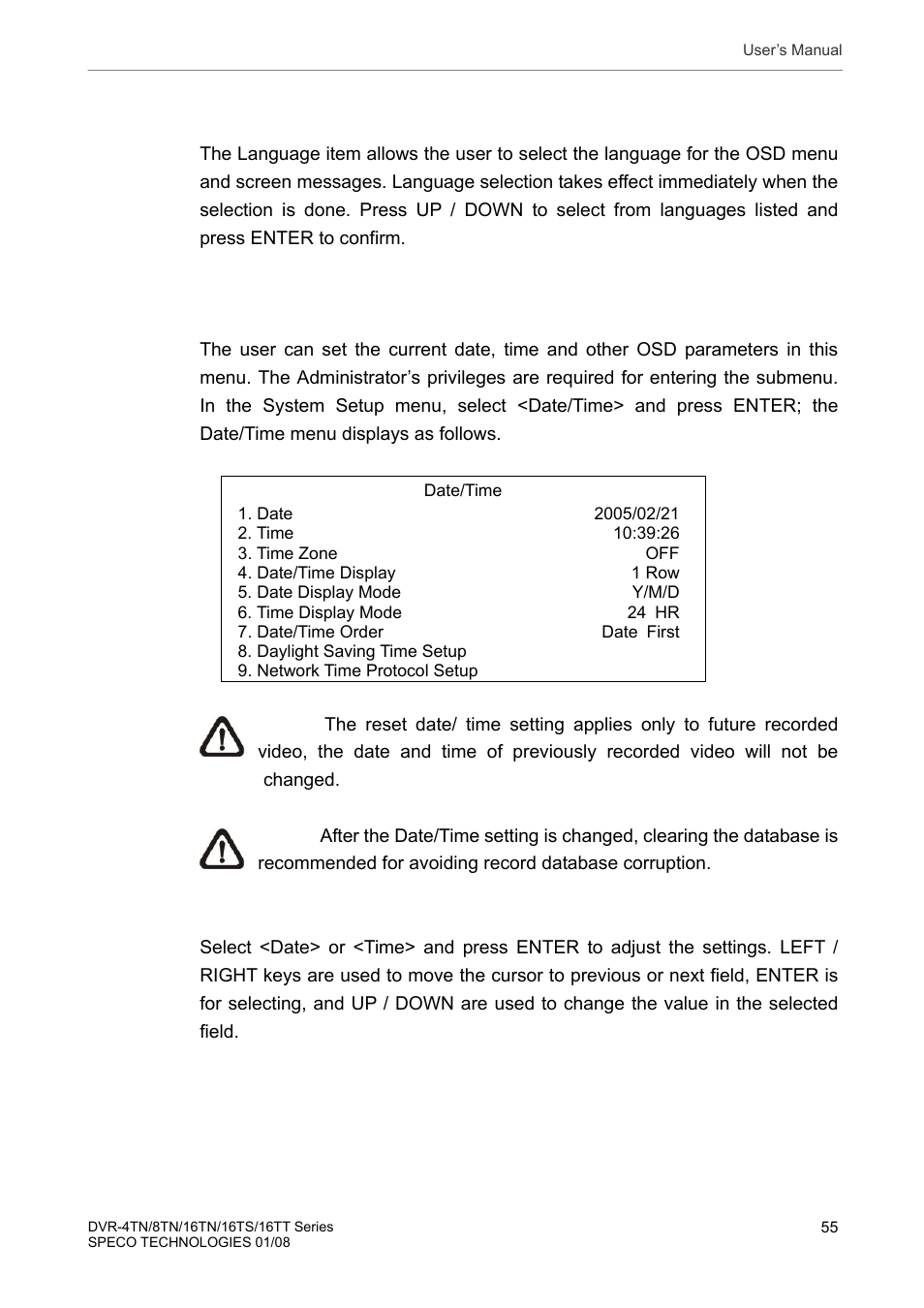 2 language, 3 date / time | Speco Technologies DVR-16TS User Manual | Page 56 / 148