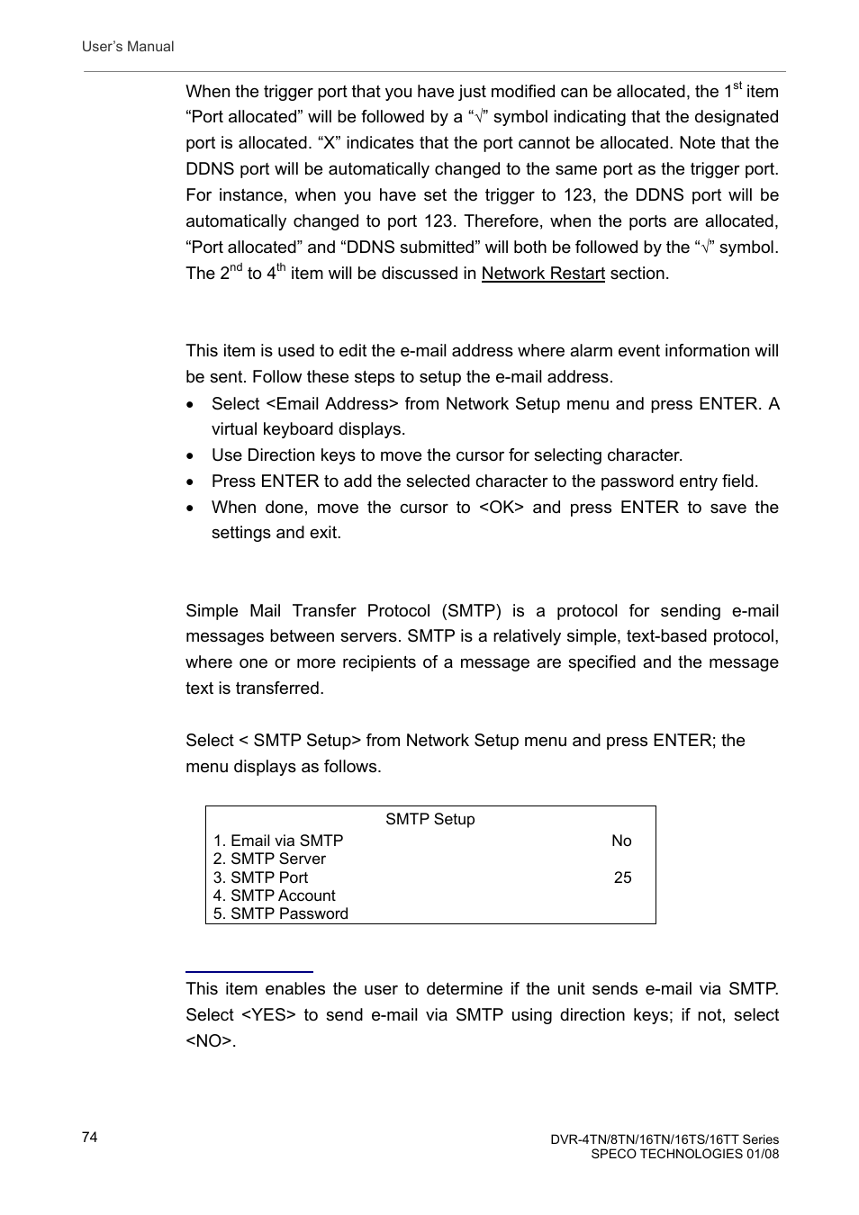 6 email address, 7 smtp setup | Speco Technologies DVR-16TS User Manual | Page 75 / 148
