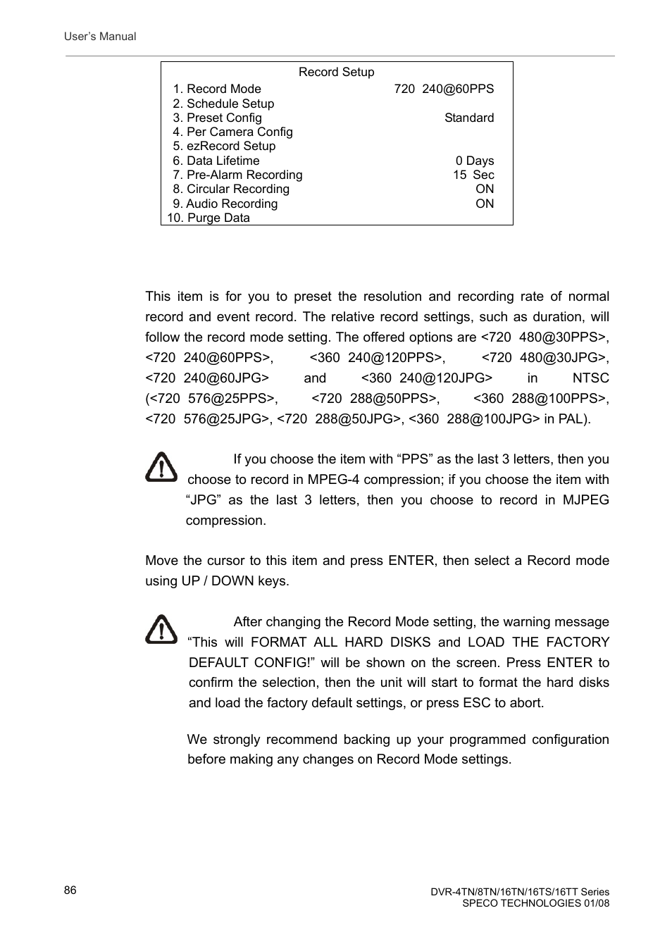 1 record mode | Speco Technologies DVR-16TS User Manual | Page 87 / 148