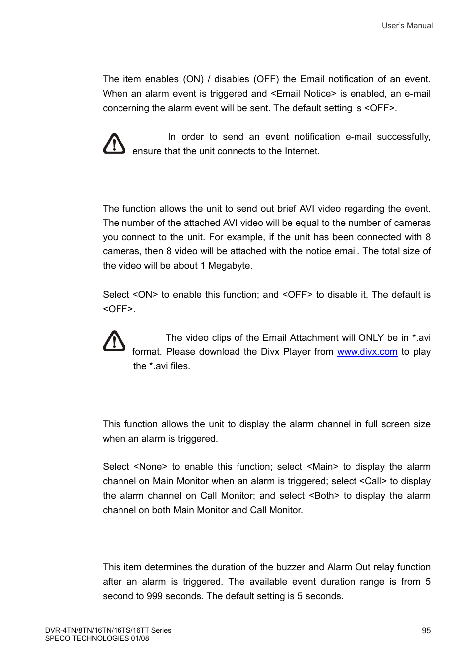 3 email notice, 4 email attachment, 5 event full screen | 6 event duration | Speco Technologies DVR-16TS User Manual | Page 96 / 148