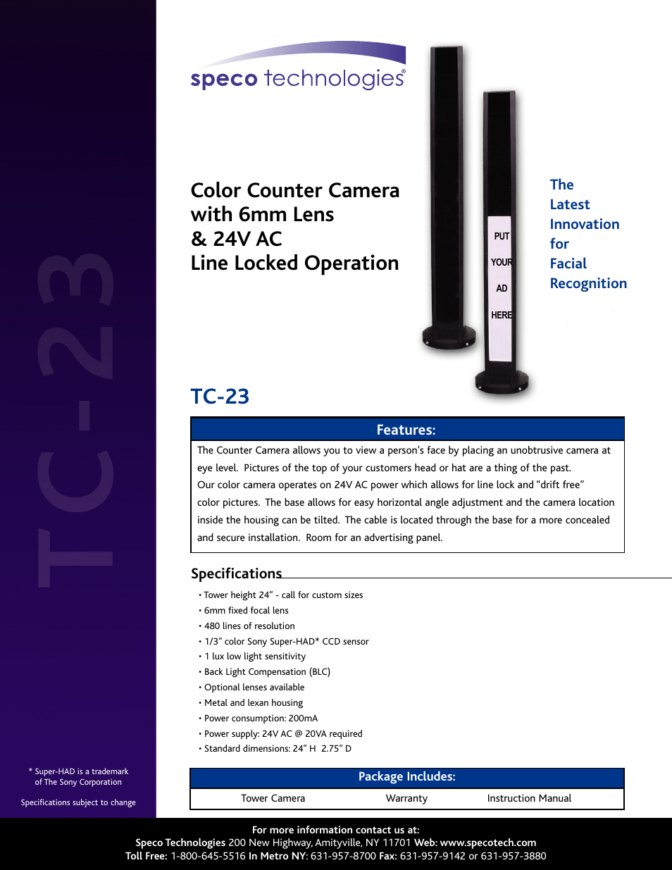Speco Technologies TC-23 User Manual | 1 page