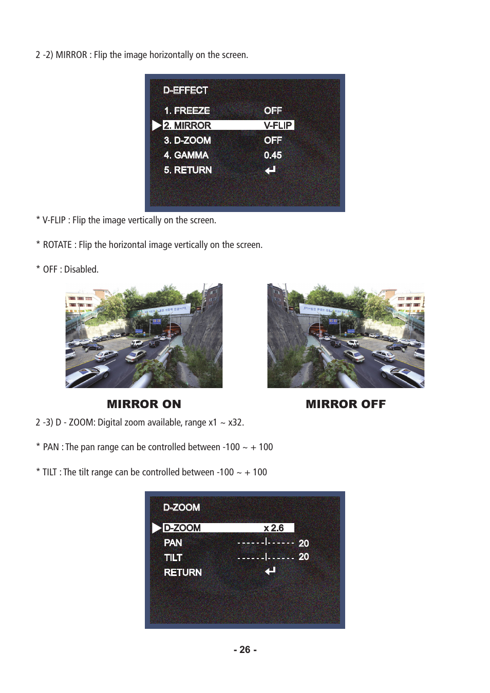 Mirror on mirror off | Speco Technologies Color Dome Light Camera VL647iLT User Manual | Page 26 / 36