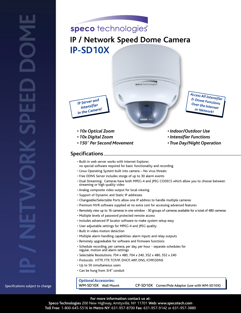 Speco Technologies IP-SD10X User Manual | 1 page