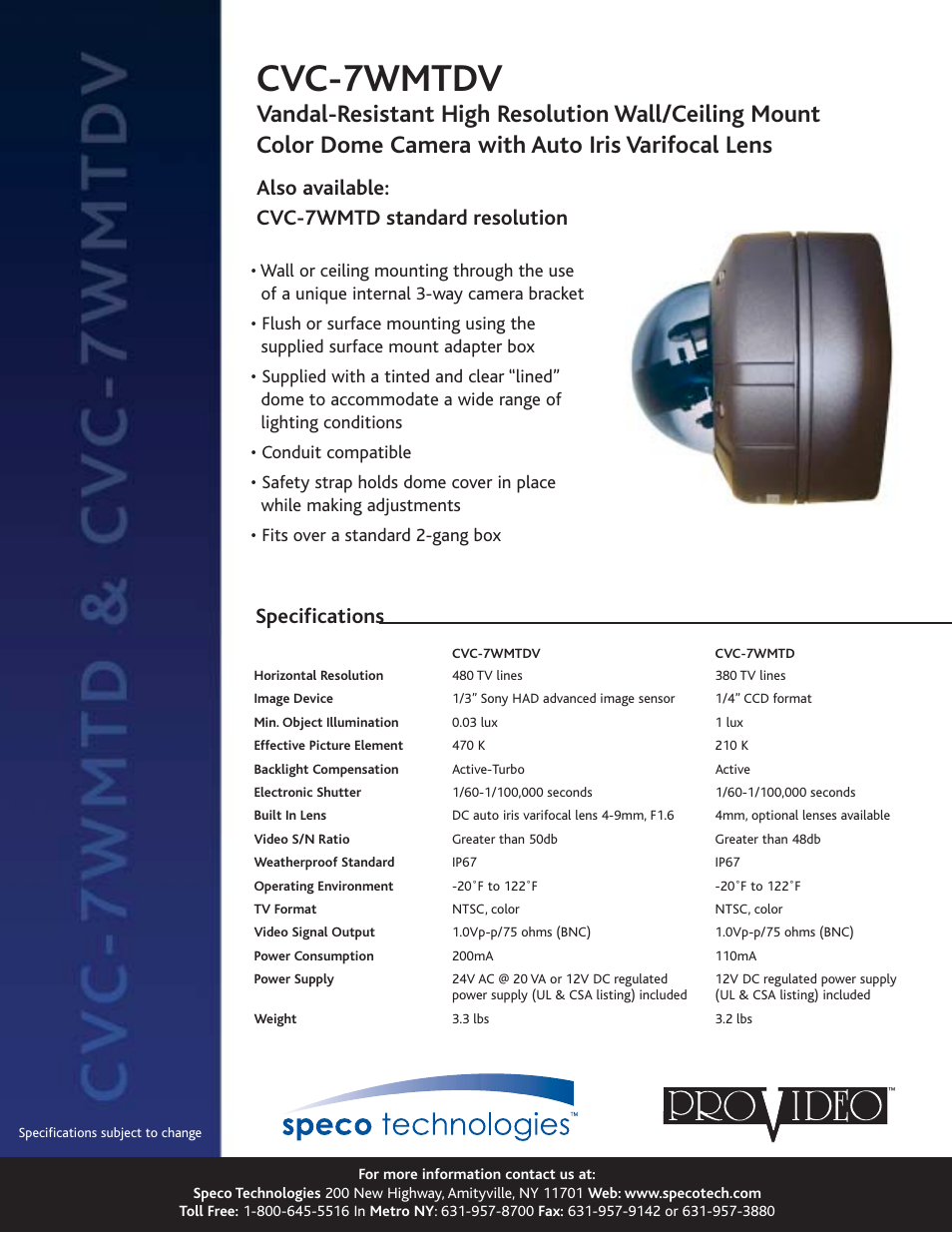 Speco Technologies CVC-7WMTD User Manual | 1 page