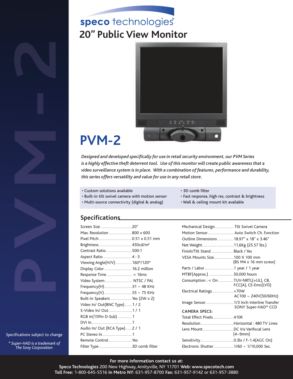 Speco Technologies PVM-2 User Manual | 1 page